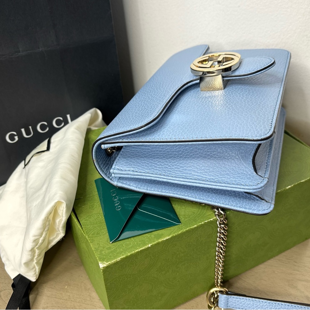 Gucci Pale Blue Leather Chain Crossbody Bag with Siver Hardware - Picture 7 of 16